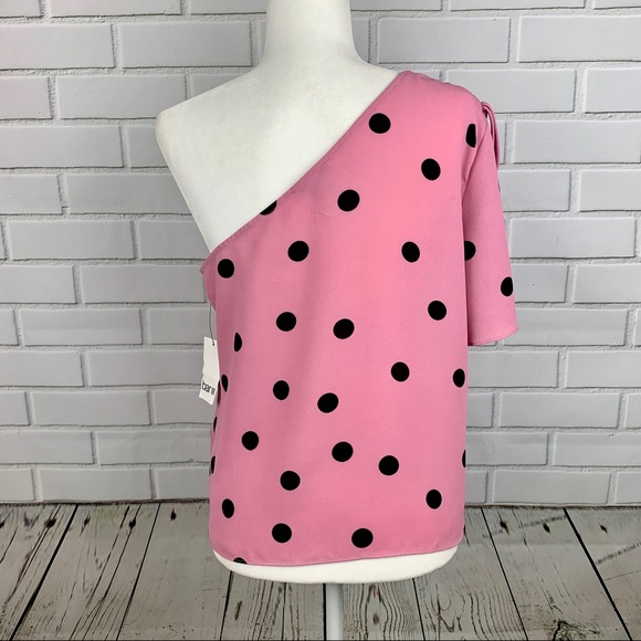 🔥BAR III🔥One Shoulder Pink Polka Dot Top Blouse XS NWT - Picture 4 of 5